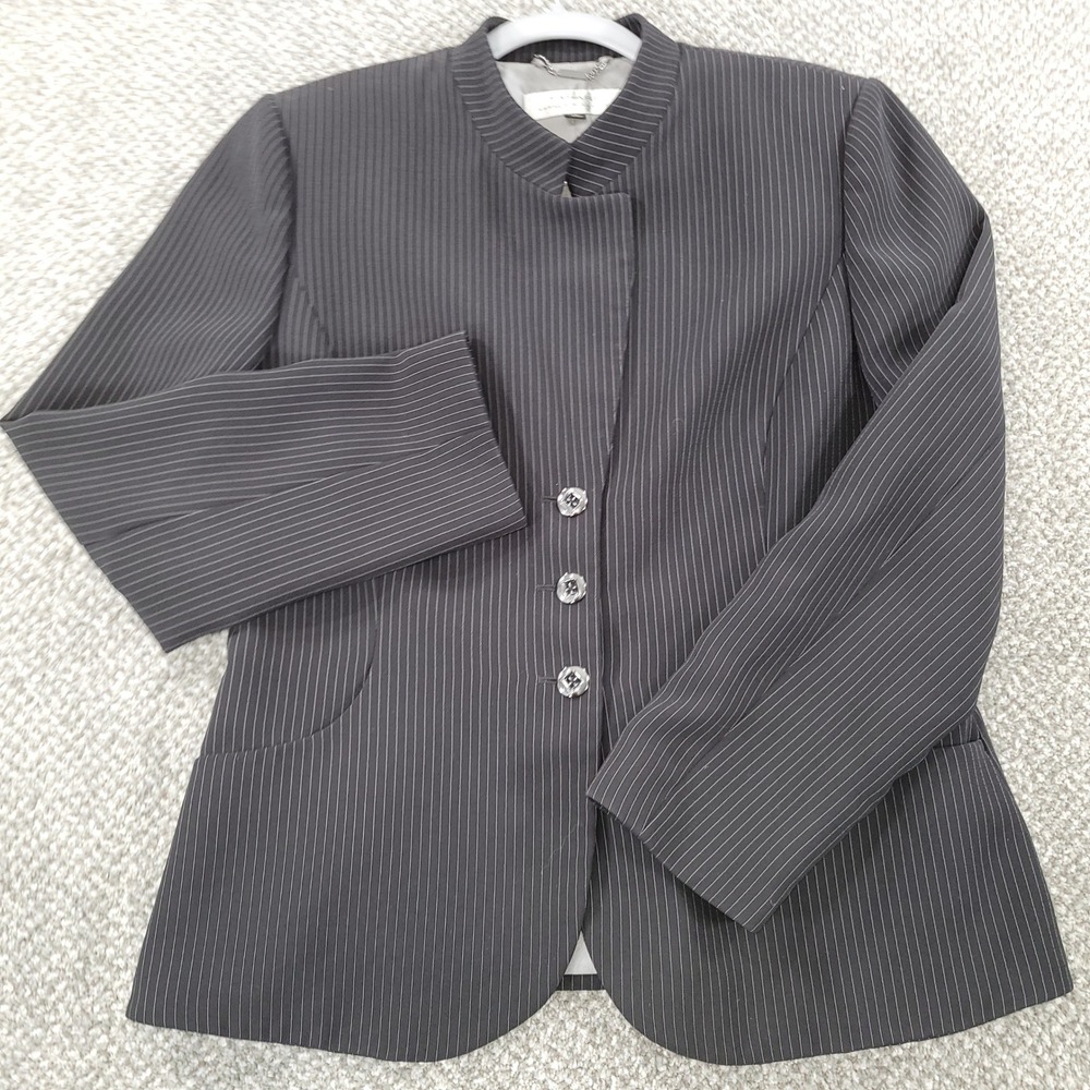 Tahari Arthur S Levine Womens Blackβ Pinstripe Mandarin Collar Blazer Jacket 12
